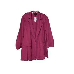 Lane Bryant Magenta Jacket Blazer Women’s 24 1 Button Ruched Sleeves NWT